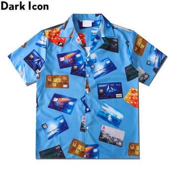 Tamsiai Piktogramą Kredito Korteles Visa Spausdinta Vintage Marškinėliai Vyrams Havajų Marškinėliai Turn-žemyn Apykaklės Holiday Beach Marškinėliai