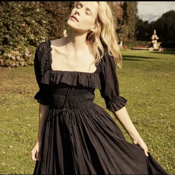 TEELYNN boho suknelės moterims vintage black medvilnės ilgai sundress sluoksniuotos rankovėmis Dot žakardo audinio vasarinės suknelės Čigonų Vestido