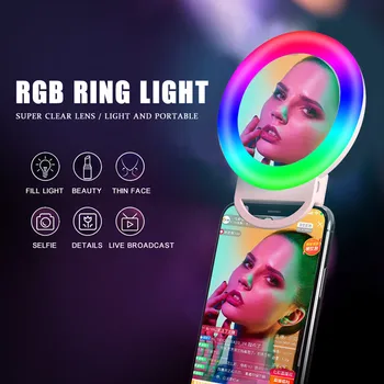 Telefonas RGB Selfie LED Šviesos Žiedas Su Makiažo Veidrodėliai Mobiliojo Telefono Spalvinga Ringlight Įkrovimo Įrašą Flash Užpildyti Apšvietimas