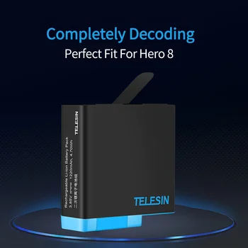 TELESIN 3 Slots, LED Baterijos Kroviklis talpinimo + 3 Baterija + C Tipo Laidas, dėl GoPro Hero 5 6 7 8 Kameros Priedai