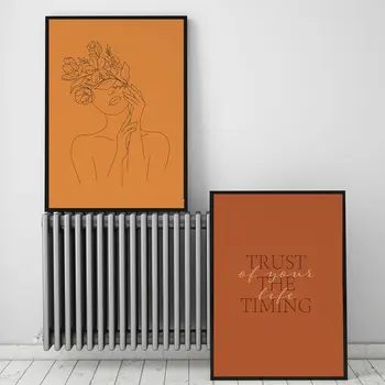 Terakotos fonai Abstrakčiai Orange Plakatas Pluoštas Line Art Moterys Susiduria su Galerijos Sienos Nuotraukas Svajonė Tapyba ant Drobės Dekoras