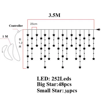 Thrisdar 3.5 M 252Led Visiškai Star Lango Užuolaidėlė LED String Fairy Light 8 Režimas Vestuvių Kalėdų Šmėžavimas Žvaigždės Langą Varveklis Garliava