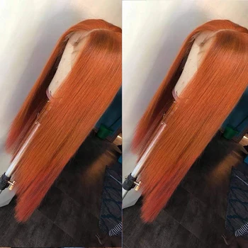 Tiesiai Nėriniai Priekiniai Perukai Moterims, Oranžinė Ruda 13x4 Uždarymo Perukas su Kūdikio Plaukų Brazilijos Tiesiai Žmogaus Plaukų Perukai Vidurinė Dalis