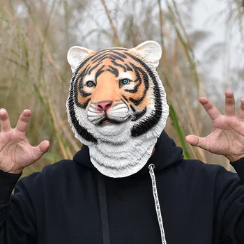 Tiger Mask Tušus De Latekso Realista Maskuotis Kaukės Helovinas Šalis Cosplay Gyvūnų Masque Vaidmenų Priedai Rekvizitai