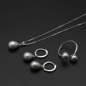 Tikra vestuvių juodos spalvos gėlavandenių perlų papuošalų rinkinys moterims,gamtos perlas rinkiniai 925 sidabro karoliai, auskarai jubiliejų dovana