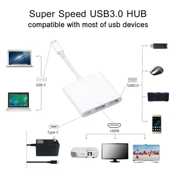 Tipas-C USB C iki HDMI suderinamus USB3.1 c Tipo Daugiafunkcį Adapterio Kabelį Vyrų ir Moterų Įkrovimo Konverteris Skaitmeninis AV Multiport