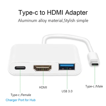 Tipas-C USB C iki HDMI suderinamus USB3.1 c Tipo Daugiafunkcį Adapterio Kabelį Vyrų ir Moterų Įkrovimo Konverteris Skaitmeninis AV Multiport