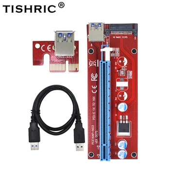 TISHRIC Riser Card VER007S PCI-E PCI Express 1x iki 16x Extender Adapteris 15Pin SATA į USB 3.0 Kabelis Maitinimo Kasybos Miner
