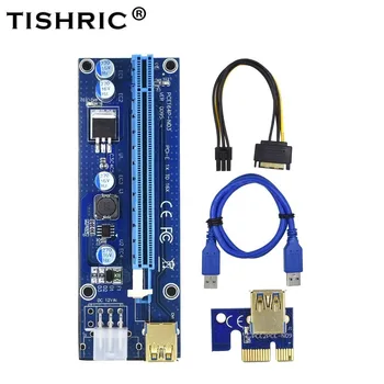 TISHRIC VER 009S Riser Card PCI-E PCIE PCI Express Molex USB 3.0 Extender Adapteris LED 6Pin į SATA 1X 16X Kasybos