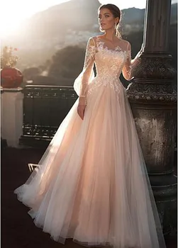 Tiulio Rožinė Princesė Vestuvių Suknelė ilgomis Rankovėmis Nėrinių Appliqued Nuotakos Suknelė Vestuvių Suknelės Boho Vestuvių Suknelės vestido de noiva