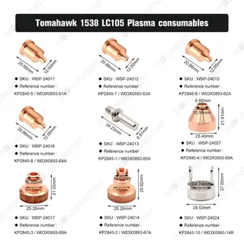 Tomahawk 1538 LC105 Fakelas Plasma Cutter Elektrodas 1,7 mm/1,5 mm/1,3 mm/1.1 mm Antgalis KP2845-1 KP2845-8 WS Aftermaket PAKETAS/10