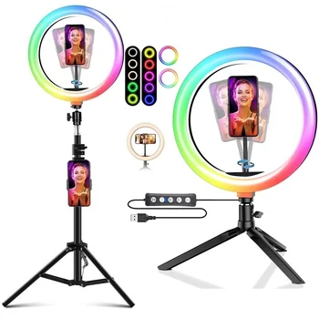 Tongdaytech RGB LED Selfie Žiedas Šviesos Pritemdomi LED Žiedo Lempos Foto Video Kamera Telefoną Led Užpildyti Šviesos Live 
