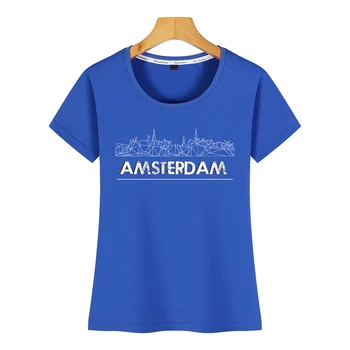 Topai Marškinėliai Moterims amsterdamo horizontai pamušalas be spalvų Atsitiktinis Juoda Užsakymą Moterų Marškinėlius