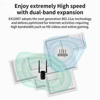 TOTOLINK EX1200T Wifi Range Extender AC1200M Wifi Kartotuvas Booster 2.4 G&5G Dual Band Stabili, Wifi, Su Dviem Išorės 5dbi Antenos