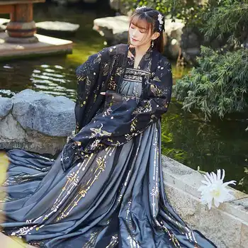 Tradicinės Kinų Drabužiai Moterims Hanfu Tang Dinastijos Juoda Raudona Oriental Klasikinis Kostiumas Pasakų Princesė Suknelė