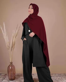 Trijų dalių musulmonų rinkiniai, labai geros kokybės, islamo viršūnes+ kelnės viršutiniai drabužiai, kostiumai mados paprasta šviežių Musulmonų nėrinių suknelė tinka wq2595