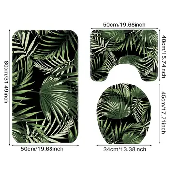 Tropinių Augalų Lapų Žalia Stiliaus Vonios Kambarys Dekoratyvinis 3 Dalių Komplektas Non Slip Mat Klozeto Dangtis Elegantiškas, Stilingas Vonios Reikmenys