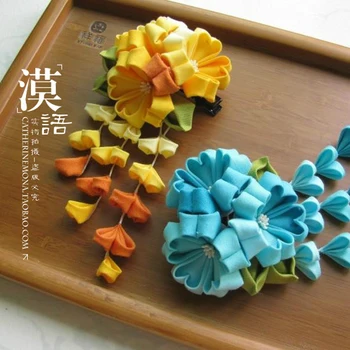 Tsumami zaiku kanzashi Plaukų pin Japonijos Gėlių už Kimono Priedai Merginos Yukata Sakura Plaukų Įrašą rankų darbas Plaukų Papuošalai