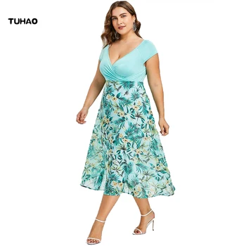 TUHAO 5XL 3XL 4XL Plus Size Moters Suknelė Bohemijos Paplūdimio Suknelės Spausdinti Kratinys Moteriška Suknelė Atsitiktinis Laisvas Lytis Lady Suknelė LM34