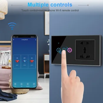 Tuya Smart Gyvenimo APP Jungiklis ir Lizdas WiFi LED Šviesos Liesti Sienos Jungiklis, 16A Elektros Lizdą Dirbti su Alexa 