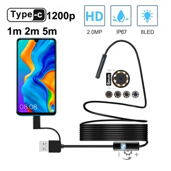 Typ C Endoskop Kamera 1200P 8mm 1M 2M 5M Weiche USB cabel Endoscop Endoscop Inspektion Kamera für 
