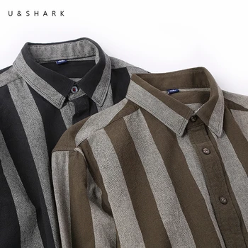 U&SHARK Vertikaliai Dryžuotas Marškinėliai Vyrams Japonija Stilingas Atsitiktinis Marškinėliai Vyrų Palaidi Tinka Kokybės Medvilnės Aikštėje Apykaklės Juoda Ruda Žalia
