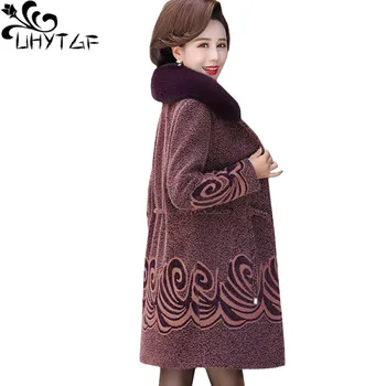 UHYTGF Kokybės Audinės kašmyro Žiemos vilnos paltai moterims kailio apykakle elegantiška moteriška rudens paltai temperamentas mama plius dydžio striukės 1162