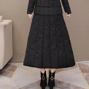 UHYTGF žiemos žemyn medvilniniai sijonai moterų mados aukštos juosmens-line sijonas moterims juoda tirštėti šiltas plius dydžio sijonas moterų 1032