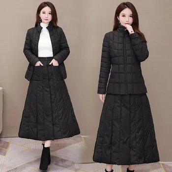 UHYTGF žiemos žemyn medvilniniai sijonai moterų mados aukštos juosmens-line sijonas moterims juoda tirštėti šiltas plius dydžio sijonas moterų 1032