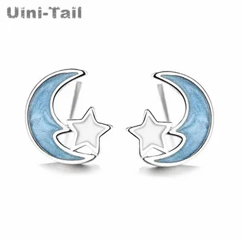Uini-Uodega karšto naujas 925 sterlingas sidabro mažų šviežių mėlynos žvaigždės, mėnulis auskarai mados tendencija temperamentas paprasta žvaigždė, mėnulis auskarai