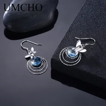 UMCHO Elegantiškas Mėlynas Drugelis 925 Sterling Silver Nano Crystal Moterims Lašas Auskarai, skirta-mečio Partija Dovanos Fine Jewelry