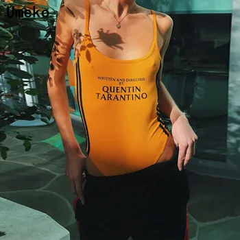Umeko Quentin Tarantino Seksualus Bodycon Bodysuit Moterų Spageti Dirželis Romper Pusėje Juostele High Street Playsuit Lady Bodysuits Mujer