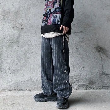 UNCLEDONJM Dryžuotas Jeans vyriški BF Harajuku Mados Prekės ženklo Hip-hop Kietas Gatvės Mados Kelnės dviratininkas džinsai dizaineris AN-C066