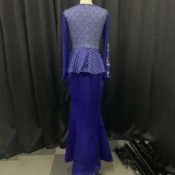Undinė Vakare Šalis Suknelė 2020 Ilgai, Plius Dydis XL-5XL Akių ilgomis Rankovėmis Peplum Raukiniai Vestidos Afrikos Moterų Maxi Suknelė Elegantiškas