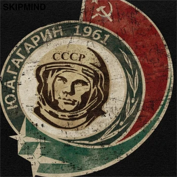 Unisex 1961 m. CCCP Jurijus Gagarinas Marškinėlius Suaugusiųjų Trumpas Rankovės Medvilnės marškinėliai Retro TSRS Kosmonautas Marškinėliai Sovietų Sąjungos Kosmonautas Tee