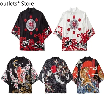 Unisex Japonų Stiliaus Kimono Samurajus Krano Azijos Tradicinių Harajuku Haori Mados Yukata Suaugusiųjų, Moterų, Vyrų Kostiumai Streetwear