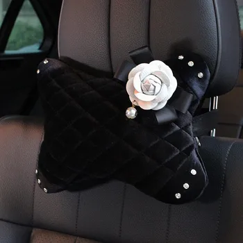 Universalus automobilių sėdynių užvalkalai mielas diamond automobilio interjero aksesuarų pagalvėlė camellia žiedų stiliaus žiemos pliušinis automobilių sėdynės padengti trinkelėmis