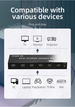 Unnlink HDMI suderinamus Matricos 2x4 kaip hdmi2.0 Jungiklis Splitter 4K@60Hz HDR 2 4 Iš Audio Extractor Toslink 3.5 PS4 TV Box
