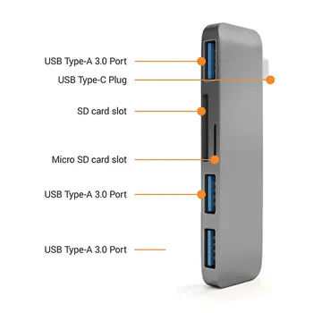 USB 3.1 Tipas-C Hub Su Adapteriu 4K 