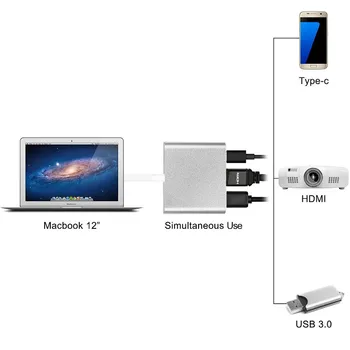 USB 3.1 Tipas-C Hub su HDMI 4K+USB 3.0+USB-C Įkrovimo lizdas, USB-C Digital AV Multiport Adapteris, skirtas MacBook/iMac, Projektorius,HD TV