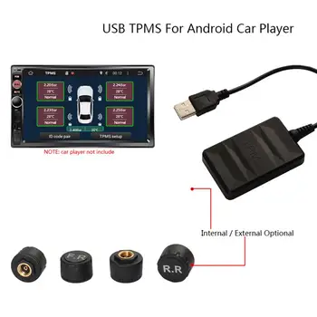 USB Android TPMS Padangų Slėgio Stebėjimo Sistema Ekranas Signalizacijos Sistemos 4pcs Išorinių Jutiklių, Padangų Davikliai, Signalizacijos kontrolės Sistema