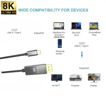 USB C DP 1.4 Kabelio Tipas-C DisplayPort 1.4 8K 30hz 4K 144HZ USB3.1 C Tipo 
