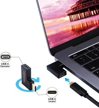 USB C Vyrų ir Moterų Adapteris,Dešiniuoju&Kairysis Kampas 90 Laipsnių USB 3.1 C Tipo Išplėtimo Plokštės (3A/10G) 