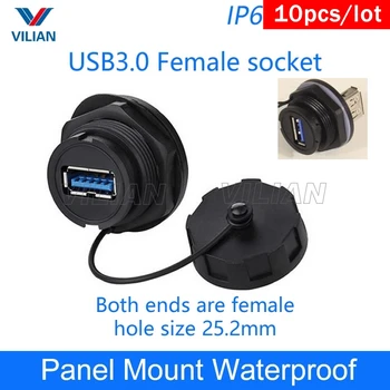 USB female lizdas kištukas Panel Mount adapteris USB 2.0 3.0 Vandeniui Jungtis IP67 pratęsimo laido jungtis Su bžūp 10 vienetų