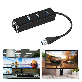 USB Gigabit Ethernet Adapteris 3 jungtys USB 3.0 HUB USB į Rj45 Lan Tinklo plokštė, skirta Macbook Mac Desktop Adapter Stebulės 1000mbps