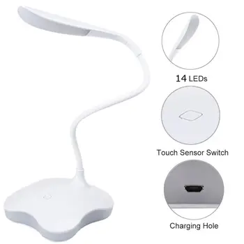USB Įkrovimo 3 Lygio Pritemdomi Dobilų LED Jutiklis Stalas Šviesos Akių Apsauga Lempa Lanksti Naktinis Apšvietimas Stalo Lempa Studijų