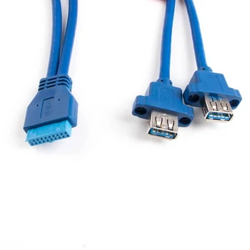 USB3.0 Dual Port USB 3.0 Moterų Varžtas Panel Mount Tipo Plokštė 20Pin Kabelis PC Atveju kabeliai, 20 pin, 50cm 30cm 80cm