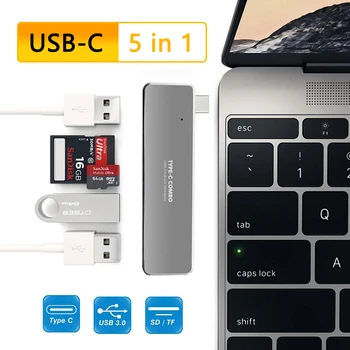 USBC Hub 5 in 1 C Tipo 3 uosto USB3.0 TF, SD Kortelių Skaitytuvą, USB, C Tipo-c Doko Stotis Nešiojamas Adapteris, skirtas 
