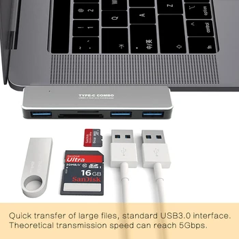 USBC Hub 5 in 1 C Tipo 3 uosto USB3.0 TF, SD Kortelių Skaitytuvą, USB, C Tipo-c Doko Stotis Nešiojamas Adapteris, skirtas 