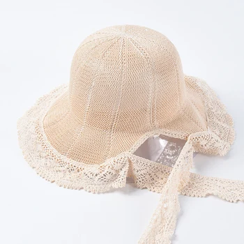 USPOP vasaros skrybėlę nėriniai-up saulės, skrybėlės moterims saldus nėrinių kraštų šiaudines skrybėles kratinys platus kraštų paplūdimio skrybėlę